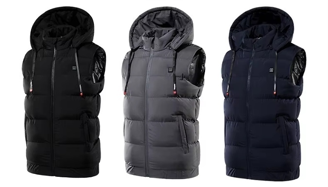 9-Area USB Heated Hooded Gilet - 3 Colours & 6 Sizes at Discount Experts