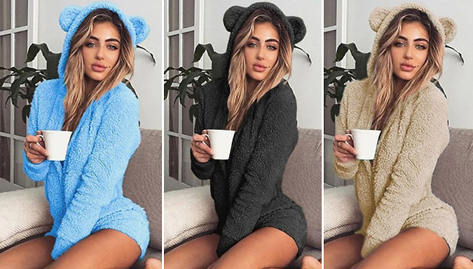 Women's Teddy Bear Fleece Playsuit - 6 Colours & Sizes from Discount Experts