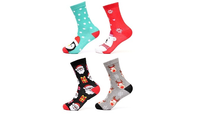 4-Pack of Novelty Christmas Socks from Discount Experts