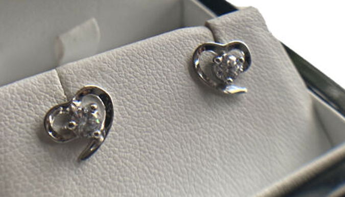 White Gold Finish Heart Cut Created Diamond Stud Earrings at Discount Experts