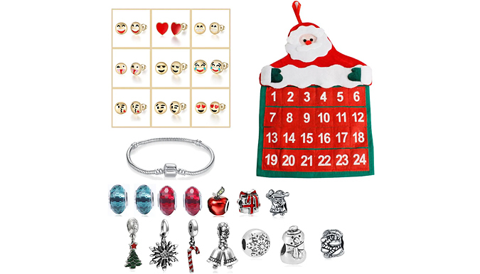 24-Piece Christmas Advent Calendar Jewellery Set - 2 Options from Discount Experts