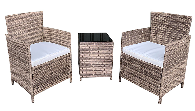 Rattan Bistro Armchairs & Side Table Set – 2 Colours Rattan Bistro Armchairs & Side Table Set – 2 Colours