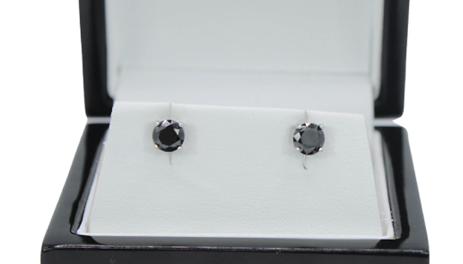 Black Gem Created Diamond Stud Earrings With Jewellery Box at Discount Experts