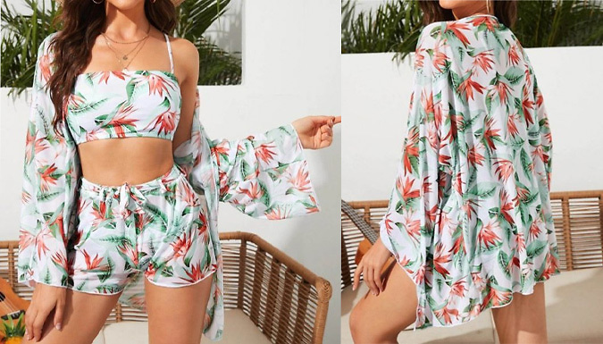 3-Piece Jungle Printed Swimsuit & Cover-Up Set- 3 Colours & 4 Sizes from Discount Experts