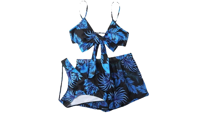 3-Piece Blue Tropical Bikini Swimsuit - 3 Sizes from Discount Experts