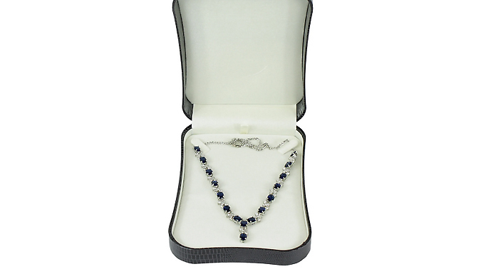 Blue Gemstone & Created Diamond Love & Kisses Necklace from Discount Experts