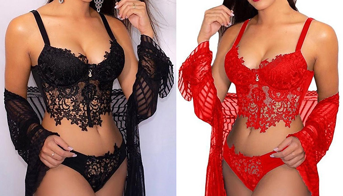 Women's Lace Lingerie 2-Piece Set - 2 Colours & 5 Sizes at Discount Experts