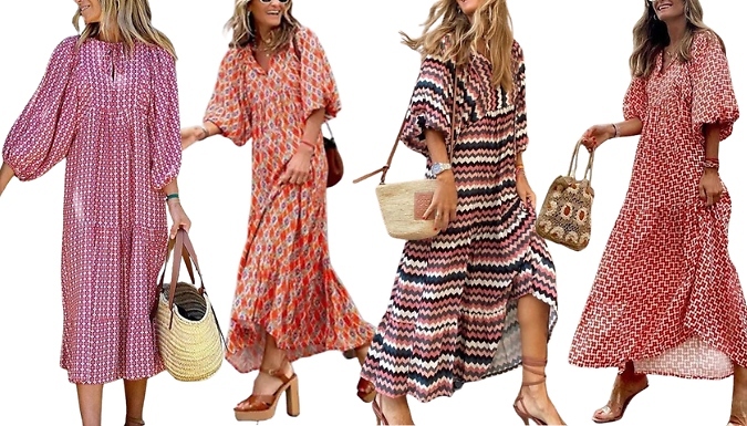 Boho-Design Floral Pattern Maxi Dress - 8 Colours, 5 Sizes at Discount Experts