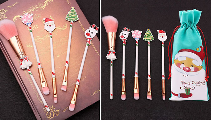 5-Piece Christmas Make-Up Brush Set - 2 Colours from Discount Experts