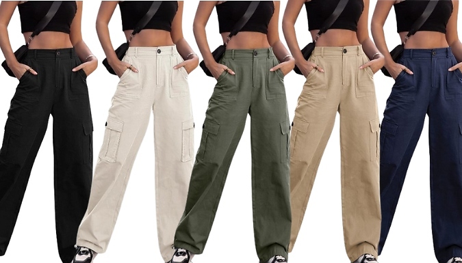 High Waist Casual Cargo Trousers - 5 Colours & Sizes at Discount Experts