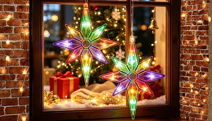 1 or 2 Pack Suction Cup Christmas Star Window Light - 2 Colours!