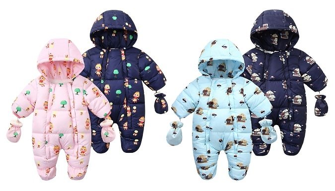 Baby Hooded Snowsuit with Gloves - 11 Designs, 4 Sizes from Discount Experts