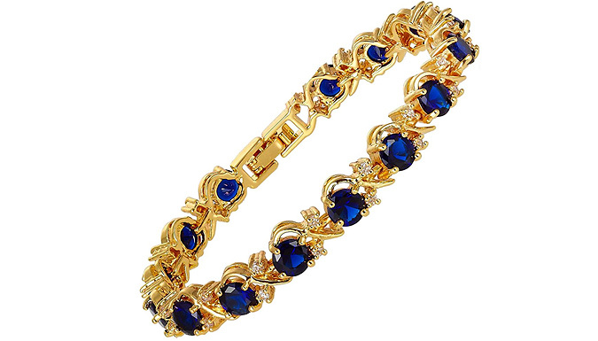 Blue Gemstone & Created Diamond Cluster Bracelet from Discount Experts