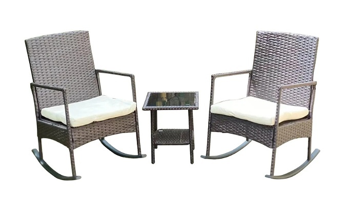 Image of Furniture One 3-Piece Garden Rattan Rocking Chair & Table Bistro Set