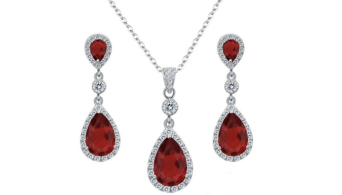 Pear Cut Created Diamond Earrings & Necklace Set – 4 Colours Deal Price £49.99