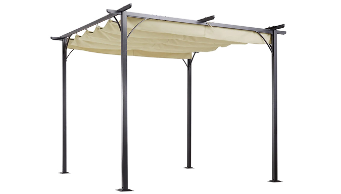 3m x 3m Metal Garden Shading Pergola with Retractable Roof 3m x 3m Metal Garden Shading Pergola with Retractable Roof