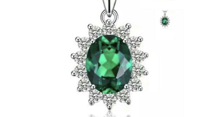 White Gold Green Oval Cut Created Diamond Necklace at Discount Experts