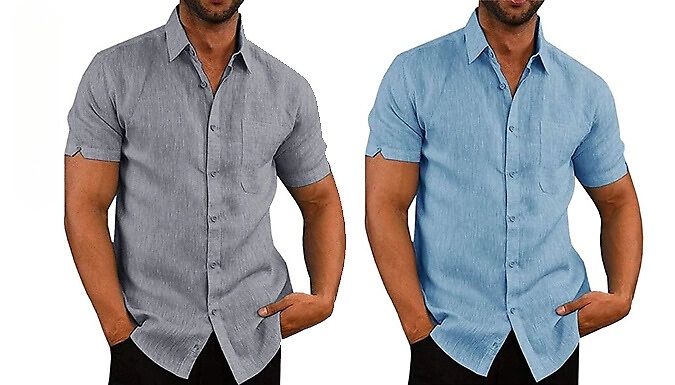 Men's Short Sleeve Linen Shirt. - 5 Colours & 7 Sizes at Discount Experts