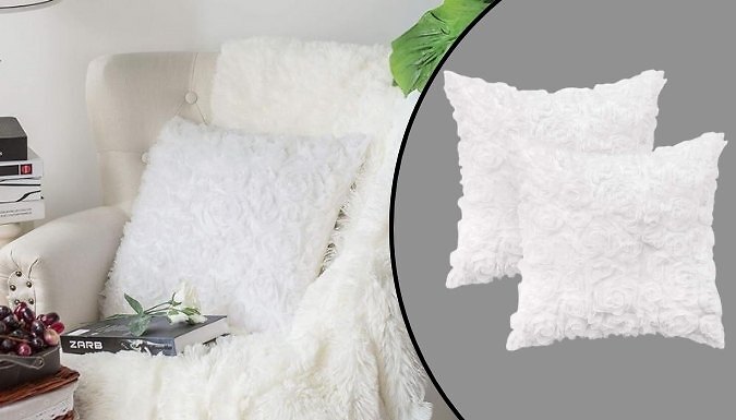 2-Pack Decorative Chiffon Rose Pillow Cover - 11 Colours from Discount Experts