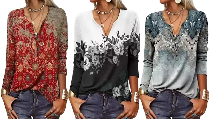 Women's Ethnic Printed Top - 6 Colours & Sizes from Discount Experts