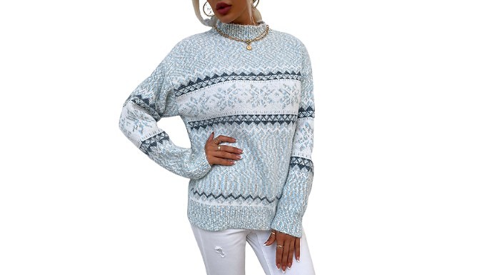 Half-High Neck Snowflake Sweater - 4 Colours, 4 Sizes from Discount Experts