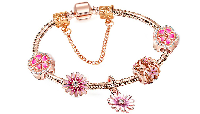 Pink Daisy Charm Rose Gold Tone Bracelet – 3 Designs Deal Price £9.99