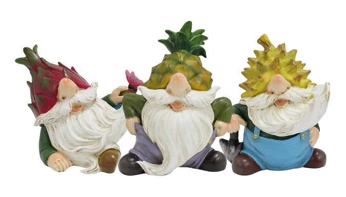Resin Exotic Fruit Gnome Figurine Statues - 3 Designs from Discount Experts
