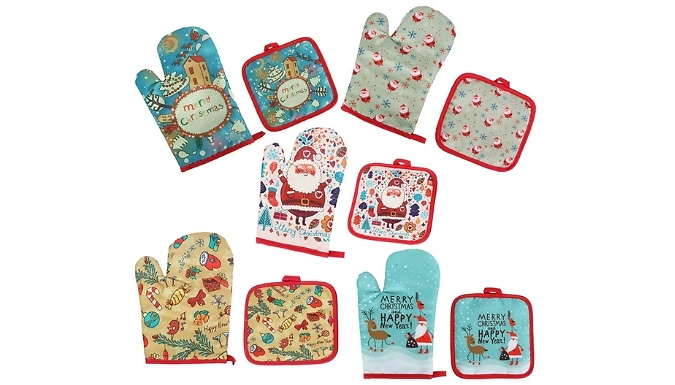 Christmas Oven Glove & Mat - 6 Designs from Discount Experts