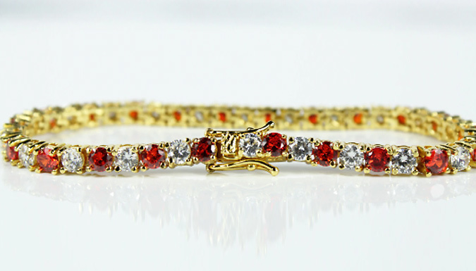 Red Gemstone Alternating Created Diamond Tennis Bracelet at Discount Experts