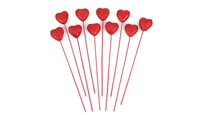 10 or 20 Glitter Foam Love Heart Sticks from Discount Experts
