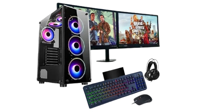 Gaming PC Bundle – Core i7 PC, Dual Monitors, RGB Keyboard, Gaming Mouse, Headset & Mousemat! Gaming PC Bundle – Core i7 PC, Dual Monitors, RGB Keyboard, Gaming Mouse, Headset & Mousemat!