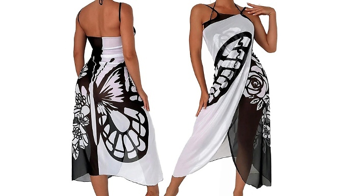 Butterfly & Floral Print Cover Up Wrap Dress - 5 Colours at Discount Experts