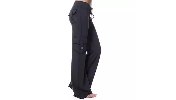 Women's Stretch Button Yoga Trousers - 7 Colours & Sizes at Discount Experts