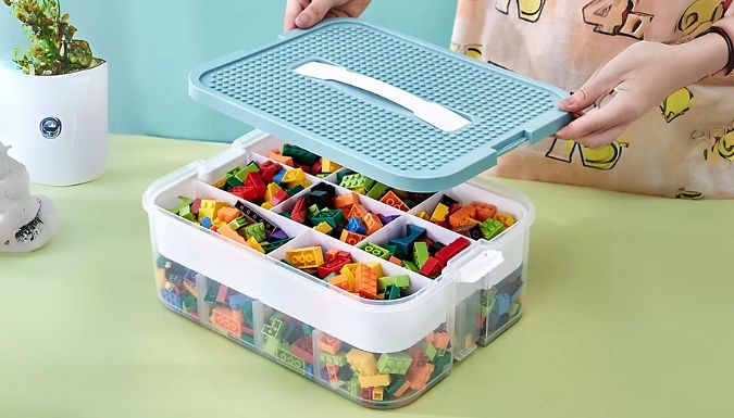 1 or 2-Pack of Toy Storage Boxes with Lid & Grids - 3 Sizes, 2 Colours from Discount Experts