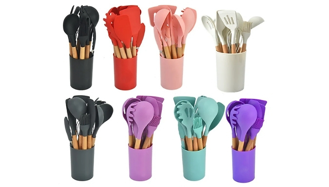12-Piece Silicone Cooking Utensils & Pot Set - 8 Colours from Discount Experts