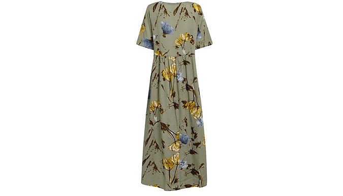 Floral Linen-Look Maxi Smock Dress - 2 Colours & 5 Sizes from Discount Experts