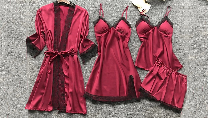 Women's Sexy Lace 4-Piece Pyjama Set - 5 Colours & 6 Sizes at Discount Experts