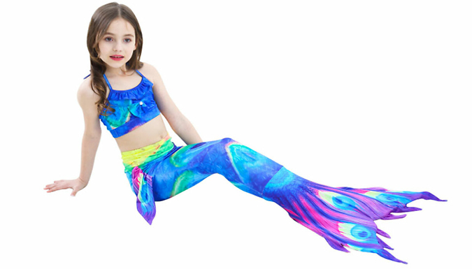 Kids' Rainbow Bikini With Matching Mermaid Tail - 2 Colours & 5 Sizes from Discount Experts