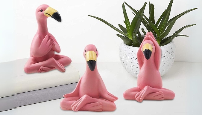 3-Piece Yoga Flamingo Figurines at Discount Experts