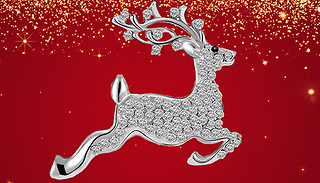 Swarovski Elements Rhodium-Plated Reindeer Brooch