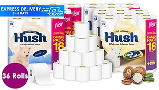18, 36 or 72-Pack of Hush Luxury Scented 3-Ply Toilet Rolls - 2 Design ...