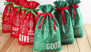 10 Christmas Gift Bags With Ribbon Ties - 2 Colours & 2 Designs
