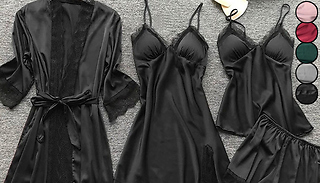 Women's Sexy Lace 4-Piece Pyjama Set – 5 Colours & 6 Sizes
