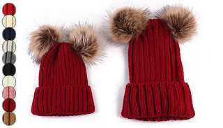 2-Piece Matching Mum & Baby Pom-Pom Hat Set - 2 Styles & 10 Colours