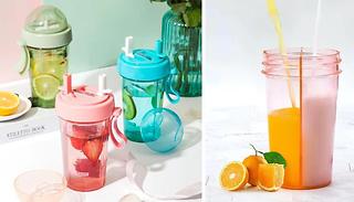 Dual Section Straw Water Tumbler - 5 Colours