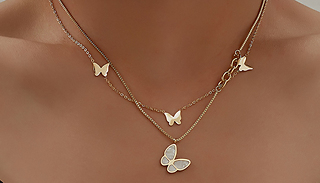 Butterfly Pendant Double Necklace
