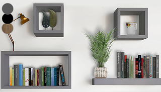 Set of 4 Wooden Floating Shelves - 3 Colours