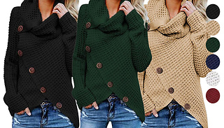 Women's Knitted Roll Neck Crossover Cardigan - 6 Colours & 6 Sizes