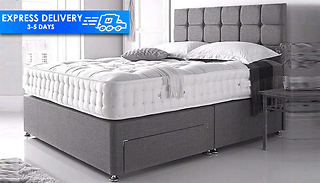 Grey Divan Bed with Mattress, Headboard and Drawers - 2 Sizes