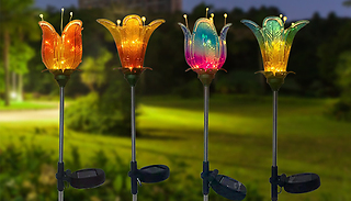 Solar Powered Glass Flower LED Light - 2 Designs & Colours